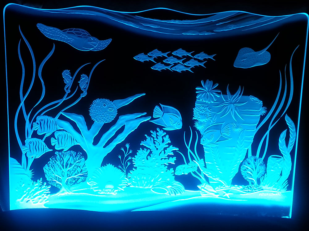 Illuminated Glass Art With Superior Etched And Carved Glass